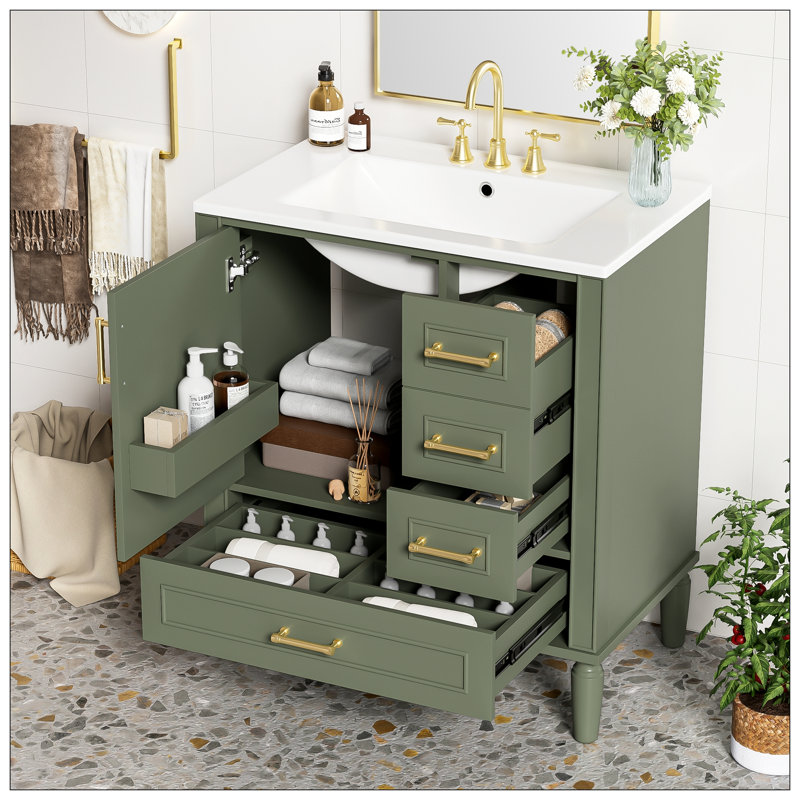 Meuble-lavabo pour salle de bain, Vert olive