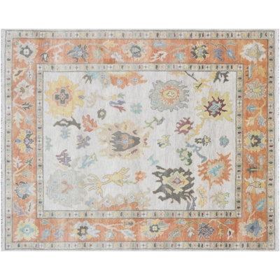 Hand Knotted Oushak Apricot Samon Rug Wool – Traditional Turkish Oushak Style Area Rug – Vintage Floral Medallion Carpets
