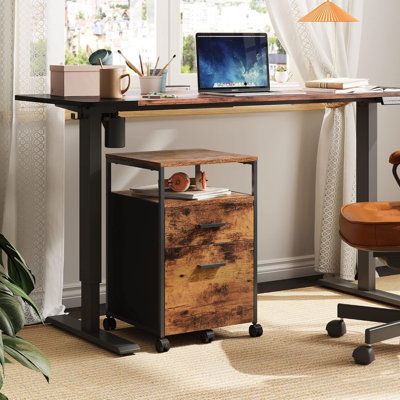 2 Drawer File Cabinet, Mobile Printer Stand With Open Storage Shelf