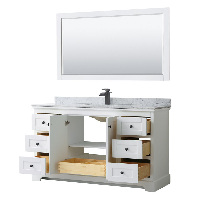 Ensemble de meuble-lavabo simple 60 po avec miroir Avery, Blanc, Noir mat