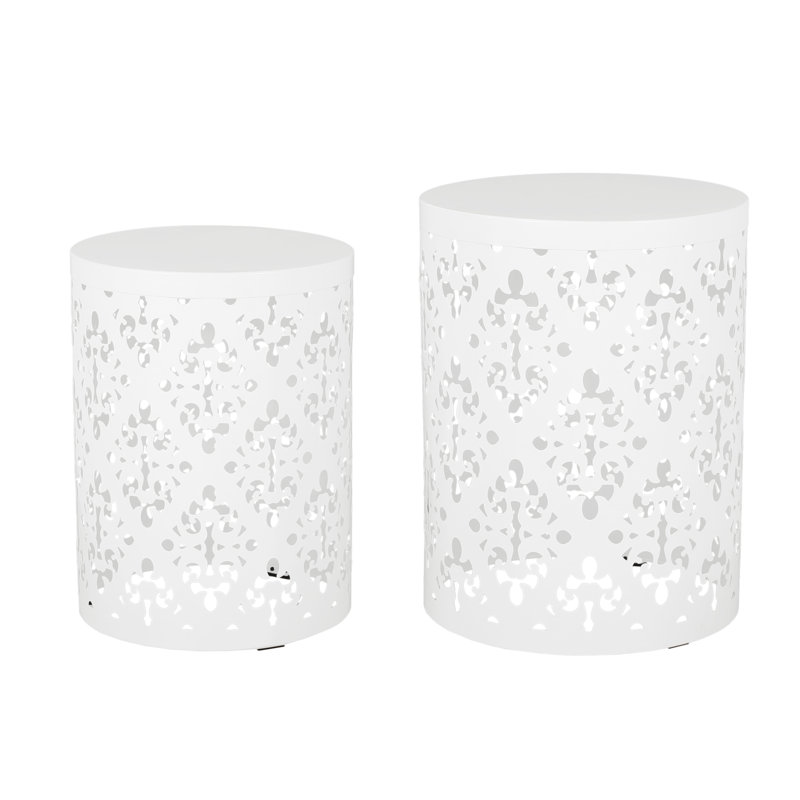 Metal S/2 End Tables, Modern Style With Iron Cut Enhancement, White Finish Table , Flair Addition, Color, White