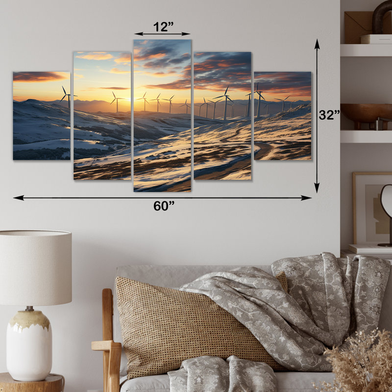 «Sunset Wind Turbines Mountain View III - Wind Turbines Multipanel», ensemble d'art mural