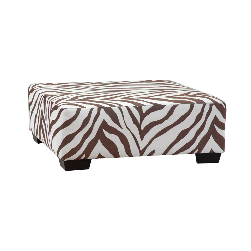 Brown and White Zebra Print Upholstered Square Ottoman