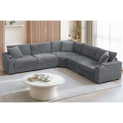 Canapé modulaire convertible en forme de L, canapé d'angle en velours côtelé avec rangement pour accoudoirs
