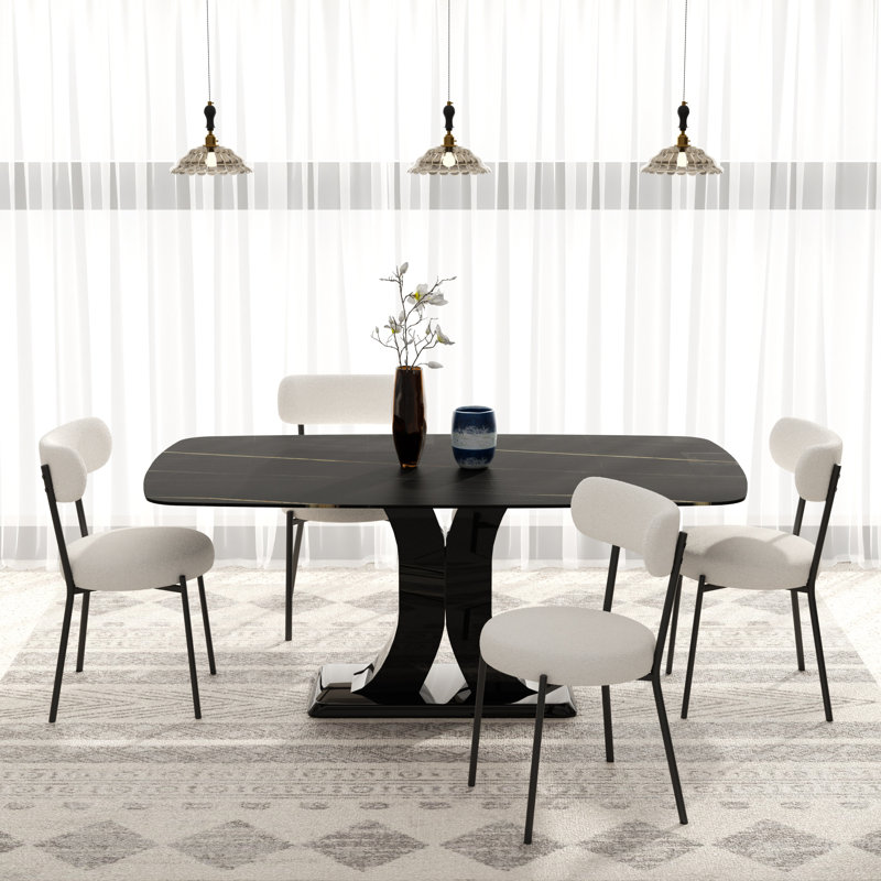 Ensemble de salle à manger rectangulaire moderne avec chaise Teddy, Noir / blanc, Noir, 5 pièces (table, 4 chaises)