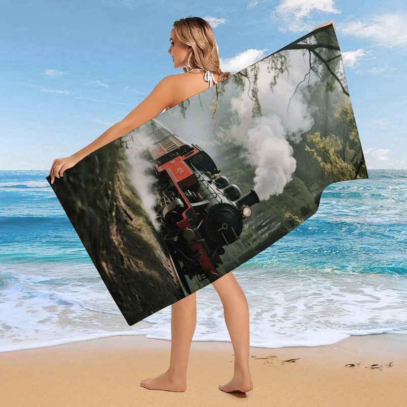 Serviette de plage à séchage rapide en microfibre train à vapeur, 36 x 72 po