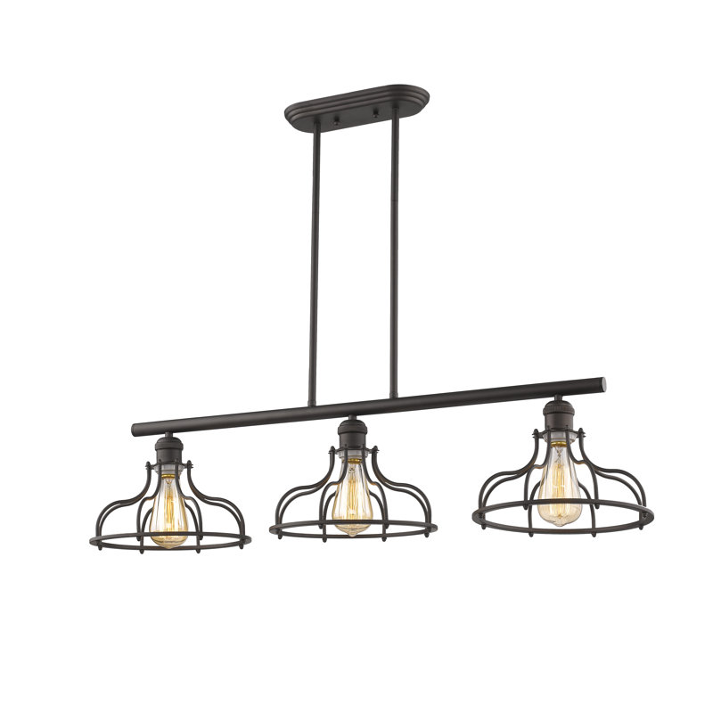Luminaire suspendu linéaire industriel pour îlot de cuisine 3 lumières Gingrich