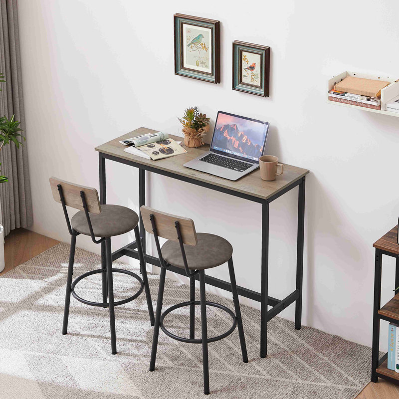 Ensemble de table de bar avec 2 tabourets de bar Siège souple avec dossier, H 35,4 po x l 43,3 po x P 15,8 po, Gris / Noir