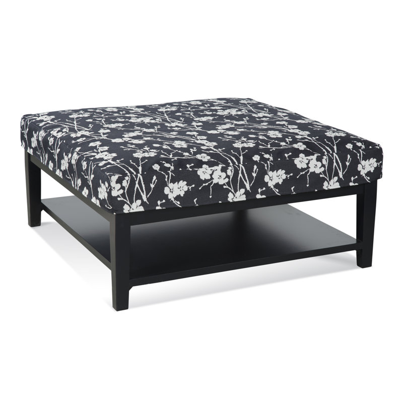 Hammond Square Ottoman, Blue Buffalo Check; 0120-61, Hazel Finish