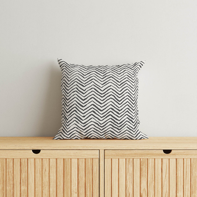 Chevron Snug Pillow, Ivory/Charcoal, 16"H x 16"W