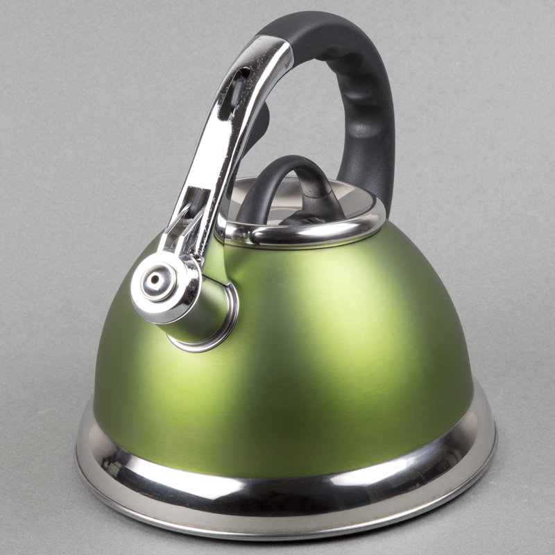 Bouilloire à sifflet en acier inoxydable Creative Home Camille 3 pte avec fond en aluminium, Chartreuse