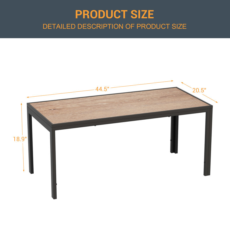 Table basse rectangulaire de patio, table de bout d'extérieur toutes saisons avec structure thermolaquée, petite table d'extérieur pour terrasse avec jardin et terrasse