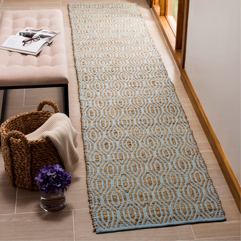 Tapis géométrique tissé à la main 80% jute, 20% coton Hallmark, Tapis de couloir 2 pi 3 po x 8 pi