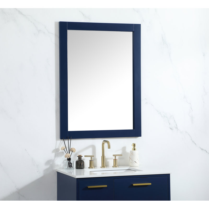 Rosenow Wood Flat Wall Mirror, Blue, 36'' H x 27'' W
