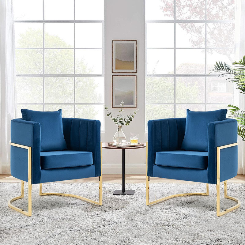 Fauteuil demi-tonneau Zianah, Velours bleu
