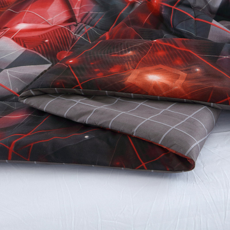 Ensemble d'édredon réversible 3 pièces rouge et noir, motif de galaxie 3D, ensemble de courtepointe très grand lit toutes saisons, ensemble de literie douce et respirante, lavable à la machine, décoration de salle de jeux