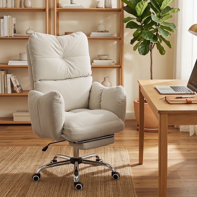 Chaise de bureau avec repose-pieds, chaise d'ordinateur inclinable, crème