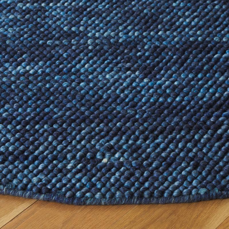 Tapis bleu marine / bleu en laine / coton / polyester tissé à la main Heiser 425, Rond 6 pi