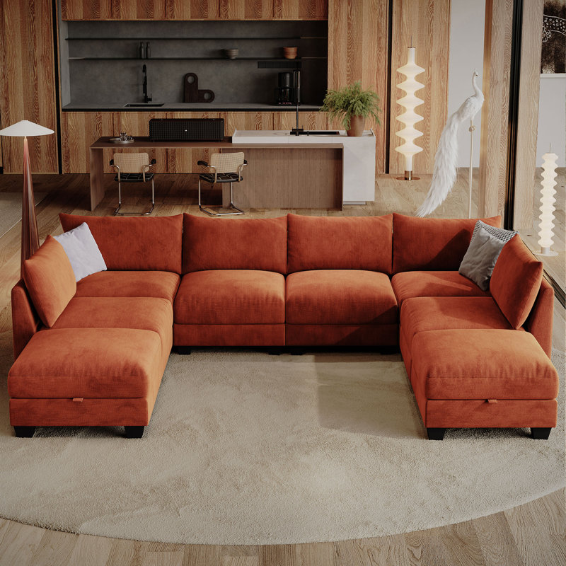 124 '' U-shaped Sectional Sofa, 8-Seater Modular Couch, Comfy Living Room Cushion Cloud Couch with Ottoman