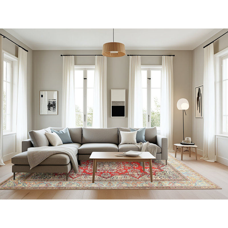 Tapis décoratif rouge à motif oriental Simran, Rectangle 8 pi x 10 pi