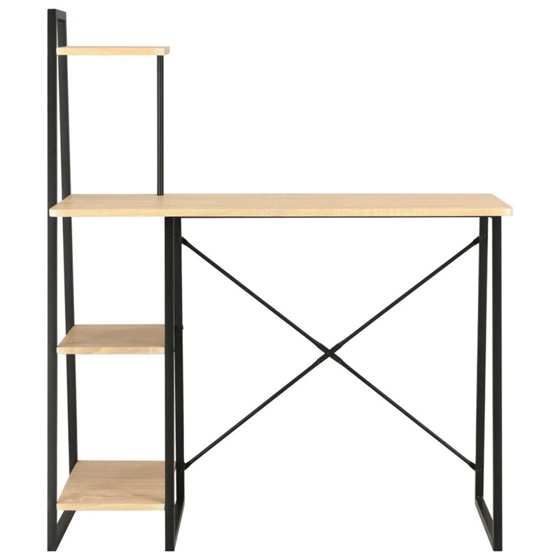 Abrienda Metal Base Writing Desk, Oak, Black