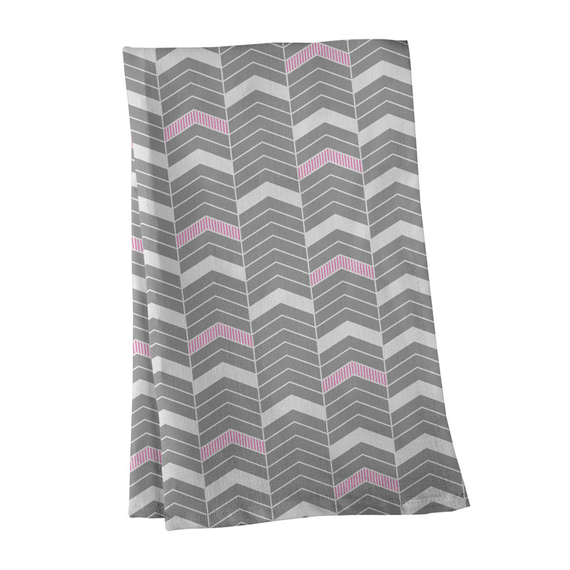 Stephenie Tea Towel Kitchen Towel, Gray/Pink, Cotton Twill