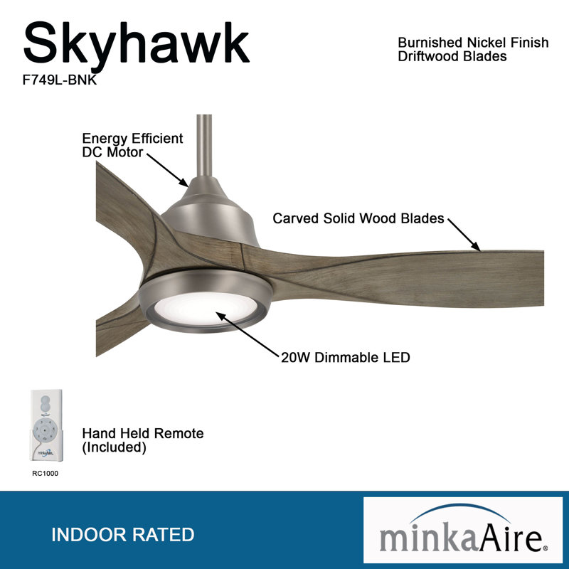 60" Sky Hawk 3 -Blade LED Standard Ceiling Fan with Remote Control and Light Kit Included