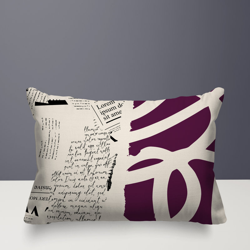 Oreiller rectangulaire réversible intérieur / extérieur Vaya, H 14 po x l 20 po, Mauve / noir / blanc cassé