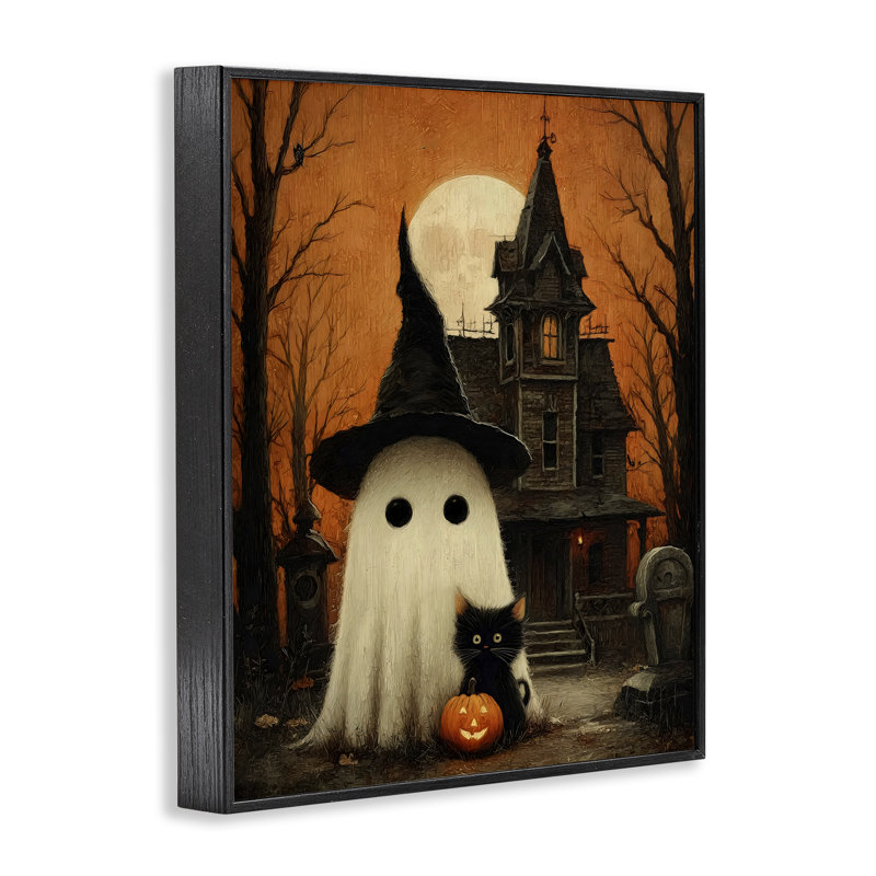 Mignon fantôme et maison hantée, estampe numérique, design par Arlington Prints, H 14 po x l 11 po