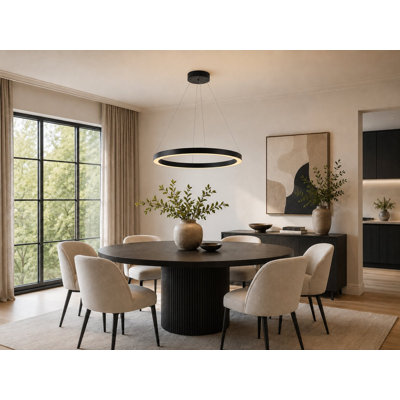 1-Light Matte Black LED Halo Ring Chandelier