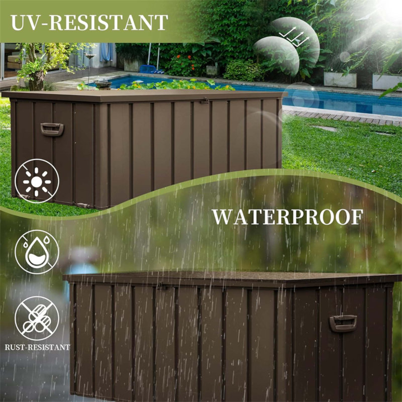 Boîte de rangement d'extérieur 100 gallons, H 23,43 po x l 49,41 po x P 24,69 po, Brun