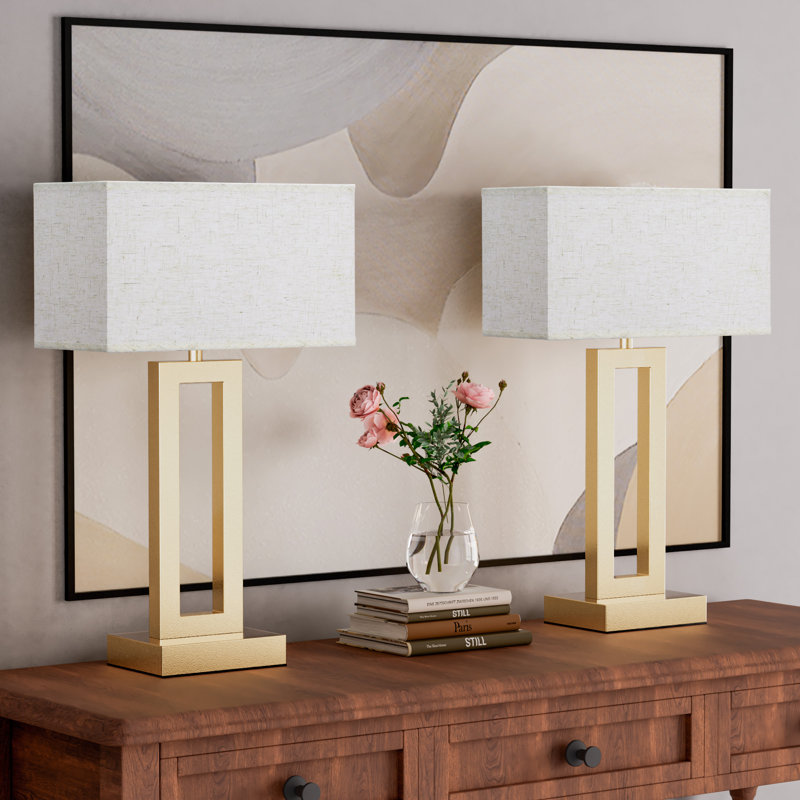 Lampe de table 22 po en métal doré moderne avec contrôle tactile et USB A&C