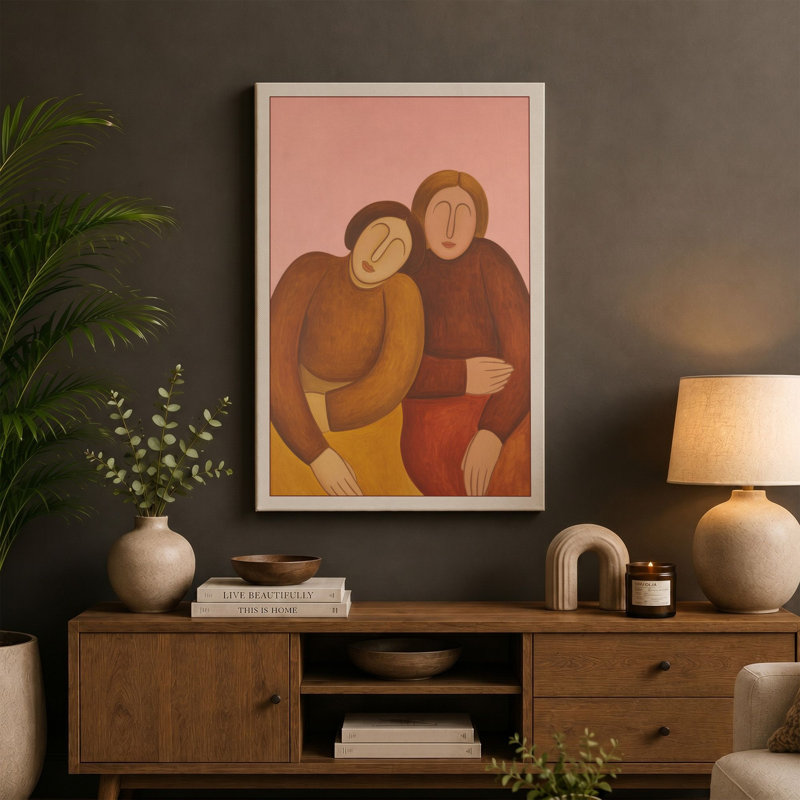 Figures in Conversation Modern - Wrapped Canvas, 36x24 - 91.4 x 61.0 cm, Terracotta Border