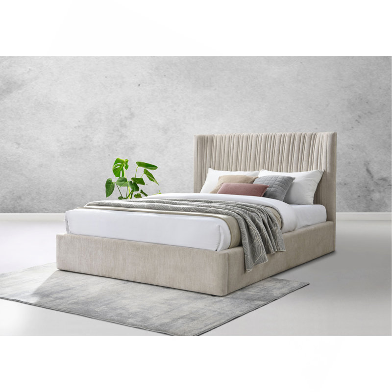 Lit en tissu Loren Beige, Très grand lit