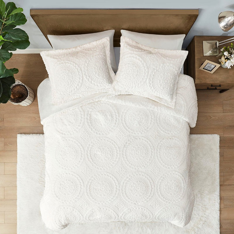 Édredon pour lit simple, médaillon brodé en fausse fourrure pour lit simple, avec