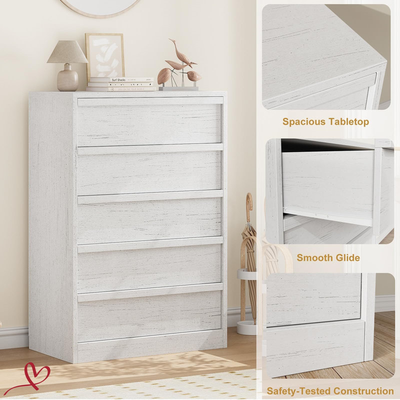 Modern 5/7 Drawer Dresser for Bedroom Antique White/Natural 5 Chest of Drawers 43" Tall with Large Storage Space, 5/White