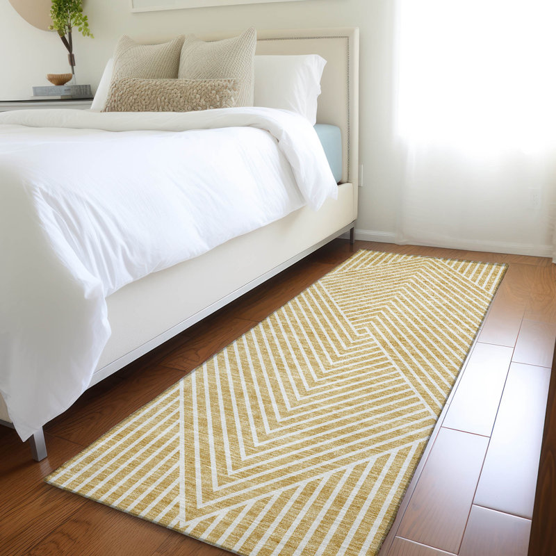 Premium Machine Washable Prisco Gold Rug, Runner 2'3" x 7'6"