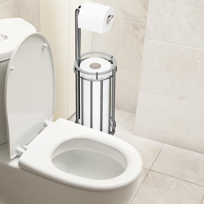 Porte-papier hygiénique sur pied sans outils, Argent mat