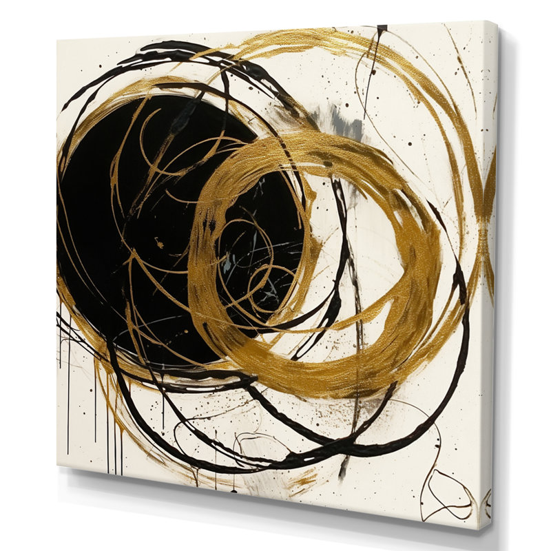 Noir et or «The Art Of Chaos I», reproduction d'art encadrée, H 36 po x l 36 po x P 1,5 po, Toile tendue