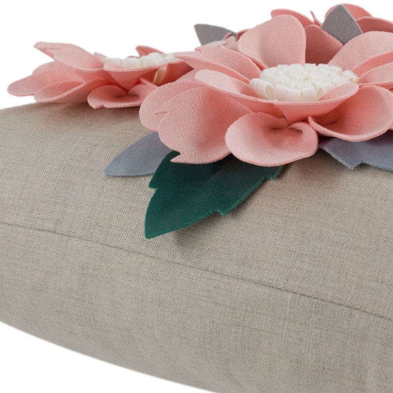 Handmade 3D Flower Accent Throw Pillow Cover Floral Decorative Pillow Case