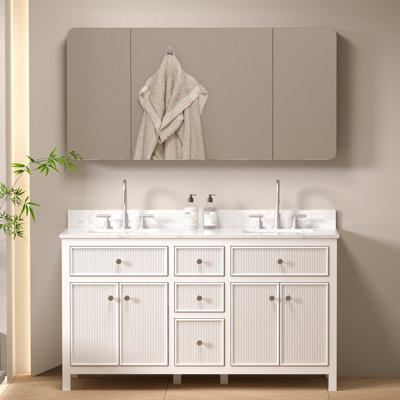 Modura 60" Free-standing Double Sink Bathroom Vanity with Engineered Stone Top and Backsplash