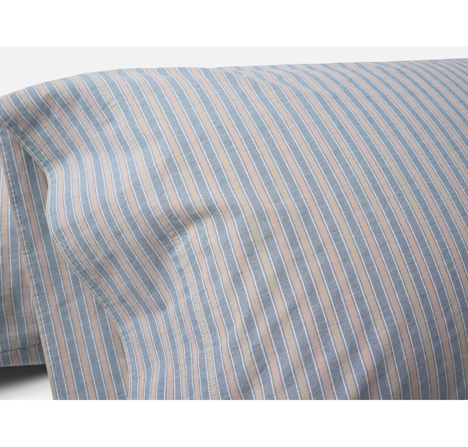Crinkled 100% Cotton Percale Pillowcase - Set of 2, King Pillowcase, Indigo Chambray