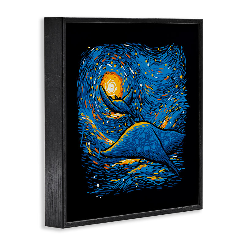Impression impressionniste avec des raies manta, conception de Tobe Fonseca, Giclée noire de minuit encadrée