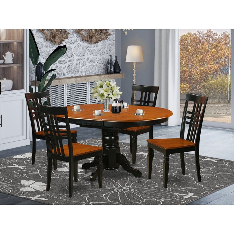 5 Piece Dining Room Table Set Includes an Oval Wooden Table with Butterfly Leaf and 4 Kitchen Dining Chairs, Black & Cherry