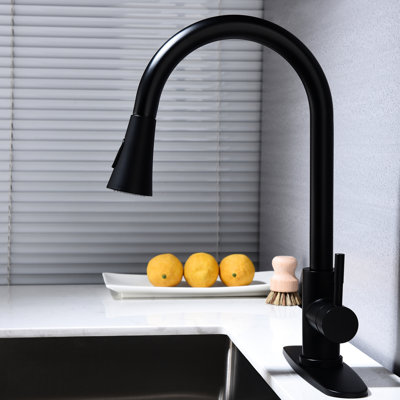 Matte Black Stainless Steel Pull Out Kitchen Faucet, 360 Rotating High Nozzle For Simplified Water Handling, Single Lever Optimal Control, Rust Treatment, Smooth And Quiet Aerated Output Nozzle,