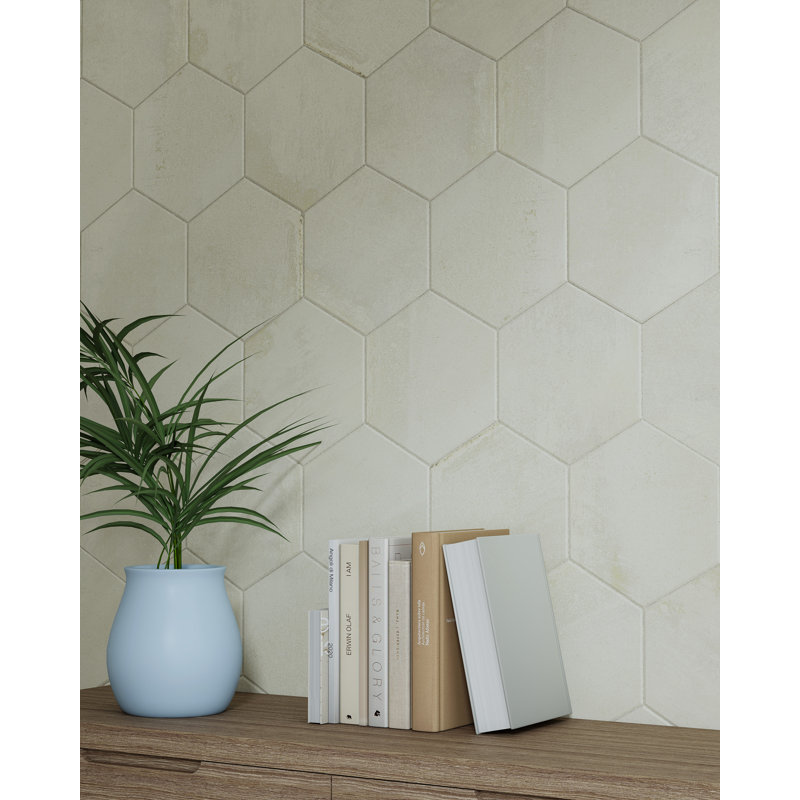 Arcadian 9in.x10in. Hexagon Porcelain Stone Look Tile, Linen Matte