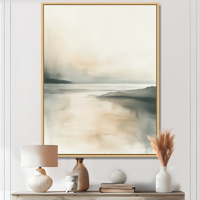 Green Coastal Wall Art, Soft Horizon Canvas,  Grey And Green Coastal Soft Horizon