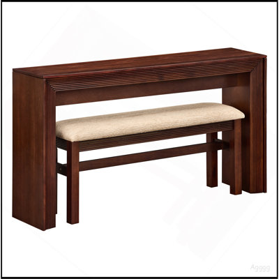 Ensemble de table de bar cannelée à hauteur de comptoir pour 2 personnes, table de salle à manger avec tabouret de bar rembourré en tissu avec pieds en bois massif, table de salle à manger derrière le canapé pour déjeuner - cerise