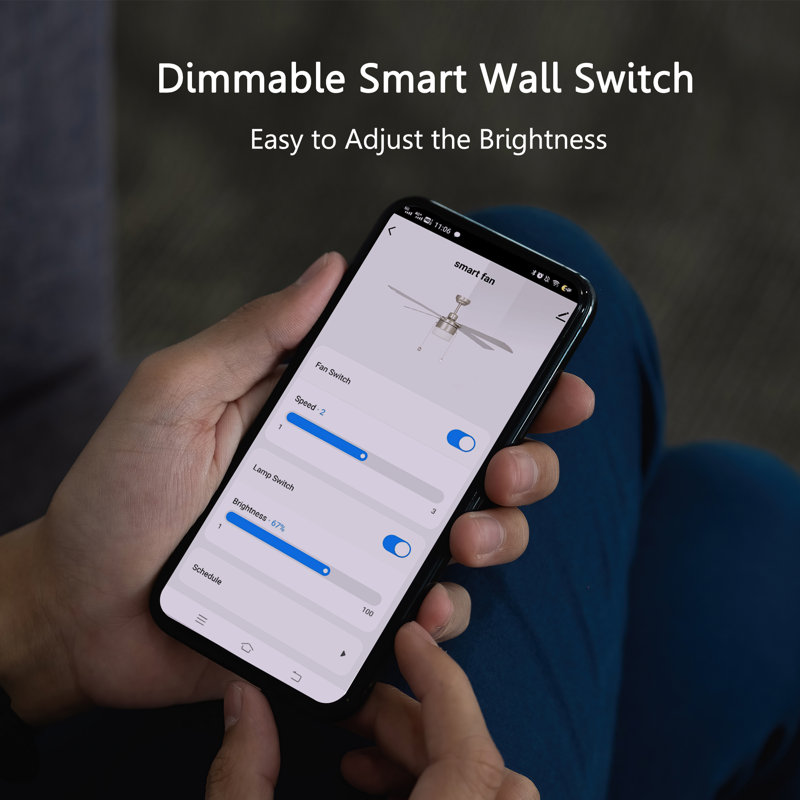 White Smart Wi-Fi Ceiling Fan Control Switch with Light