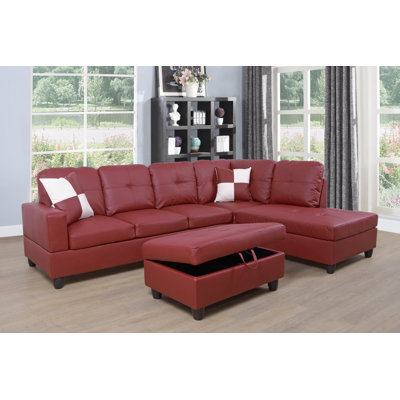 Faux Leather Sectional Sofa with Ottoman